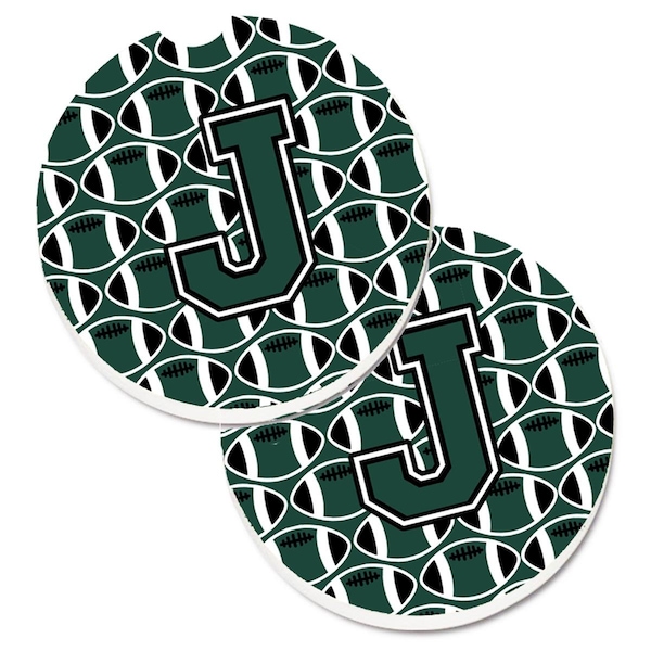 Carolines Treasures Letter J Football Green and White Set of 2 Cup Holder Car Coaster CJ1071-JCARC - main